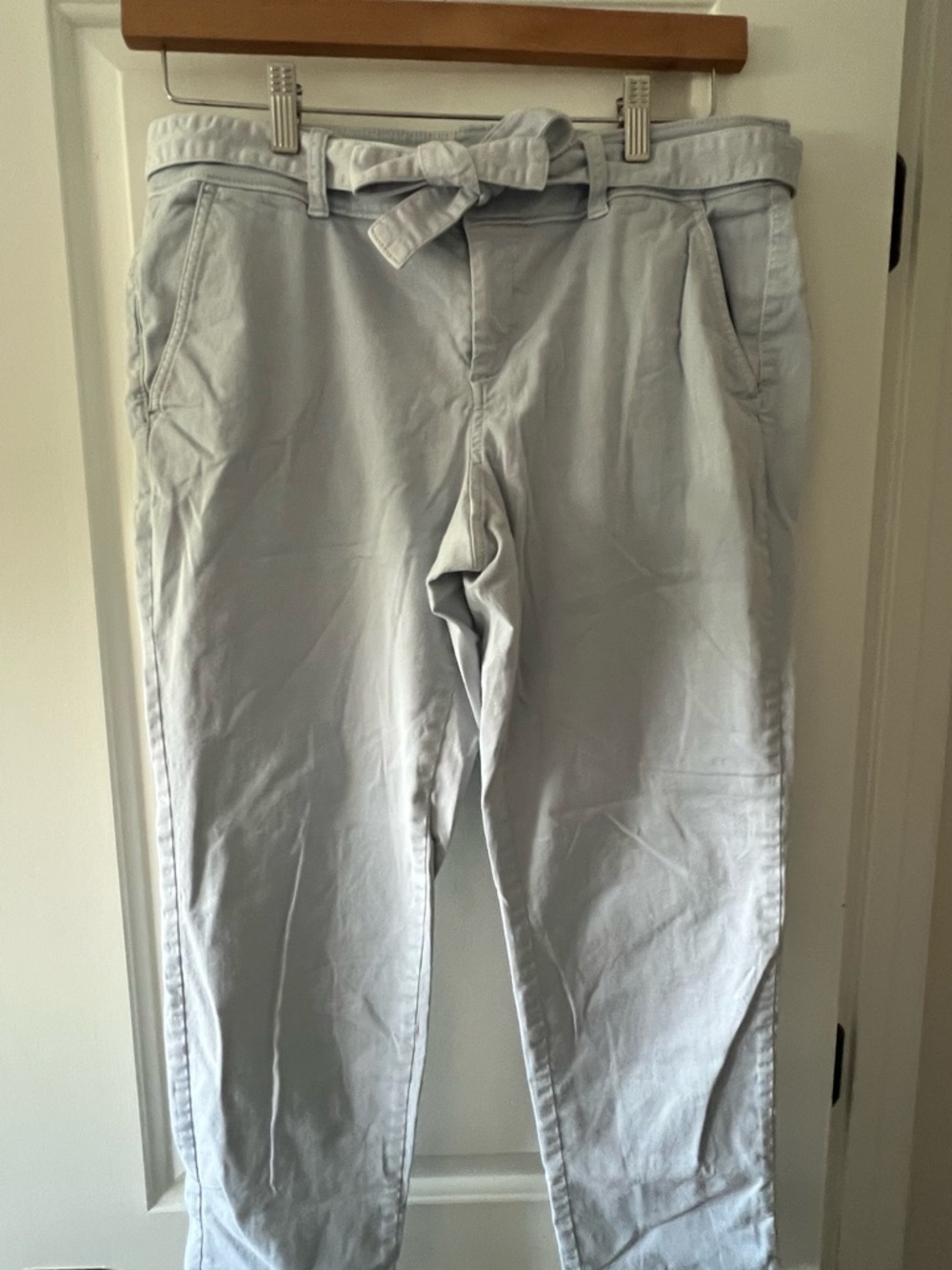 LOFT Light Blue Tie-Waist Cropped Chinos